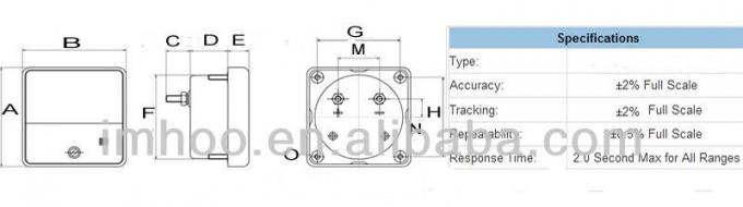 Analog Panel Ammeter 45×45 dimensional drawing with measurements